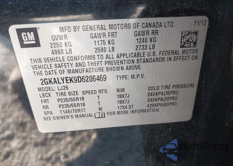 2013 GMC Terrain Denali из США, поврежденный, VIN 2GKALYEK9D6206469